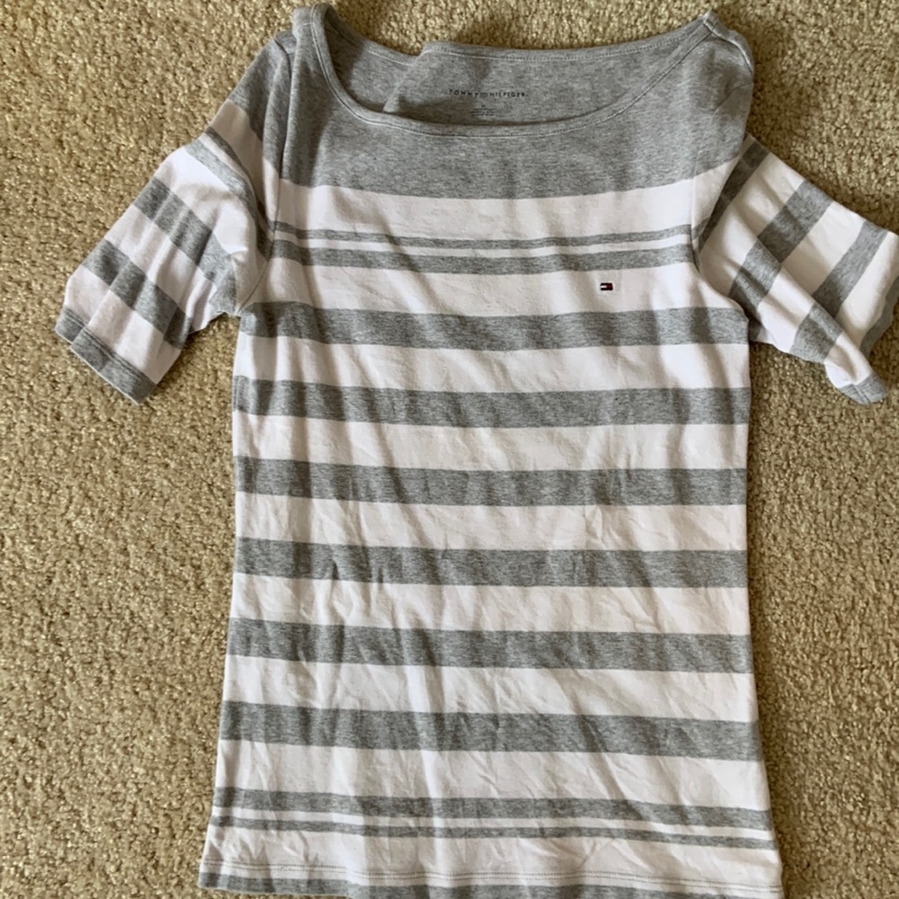 Grey and whit strip Tommy Hilfiger shirt